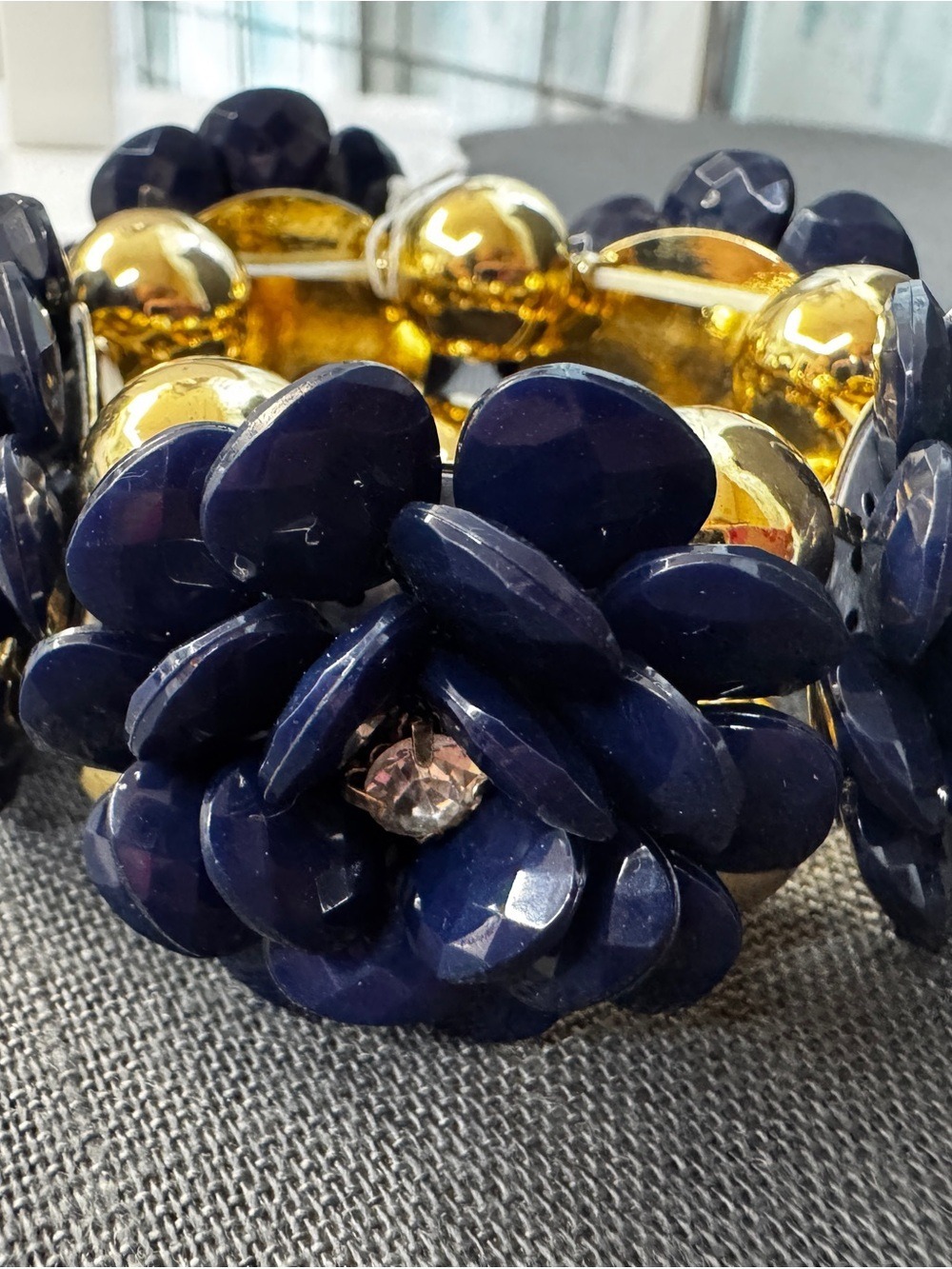 Gold and Navy Flower Stretch Bracelet - Women Jewelry